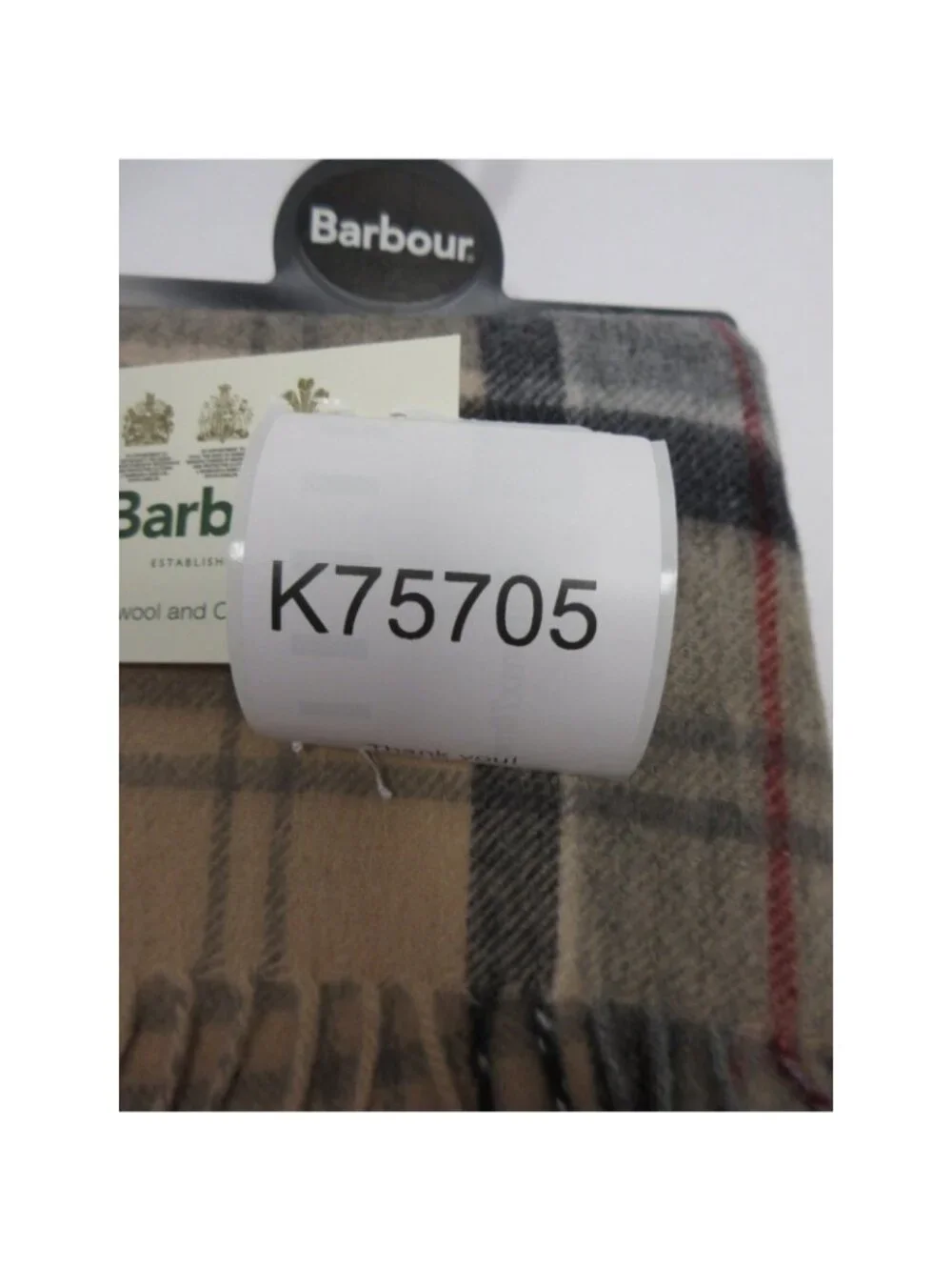 Barbour Scarf One erino Wool Cashmere Tartan Plaid Fringe NEW